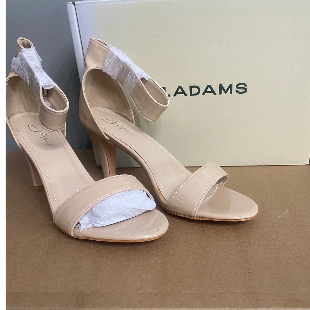 J. Adams Sleek Nude Patent Ankle Strap Heeled Sandals Size 6.5 Dress Shoes New